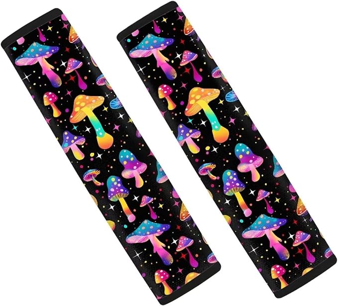 Biyejit Colorful Mushroom Car Accessories Seat Belt Covers Adult Seat Belt Shoulder Strap Covers for Women Girls Seatbelt Pads Universal Fit 2 Packs