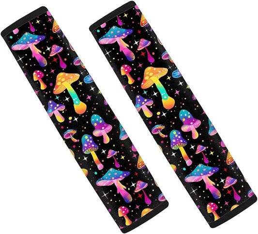 Biyejit Colorful Mushroom Car Accessories Seat Belt Covers Adult Seat Belt Shoulder Strap Covers for Women Girls Seatbelt Pads Universal Fit 2 Packs
