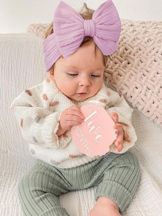 DRESHOW BQUBO Handmade Baby Headbands Soft & Stretchy Hair Bands with Bows Nylon Bows Hairbands for Girls Newborn Infant Toddlers Hair Accessories 3 pack