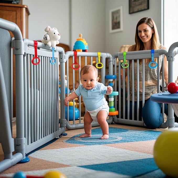 Baby Pull up Rings，Baby Toddler Walking Assistant Pull up Ring，playpen Pull up Rings，Strengthen Muscles,Perfect for Early Standing Practice, Boost Baby's First Steps!8PCS 4Colors