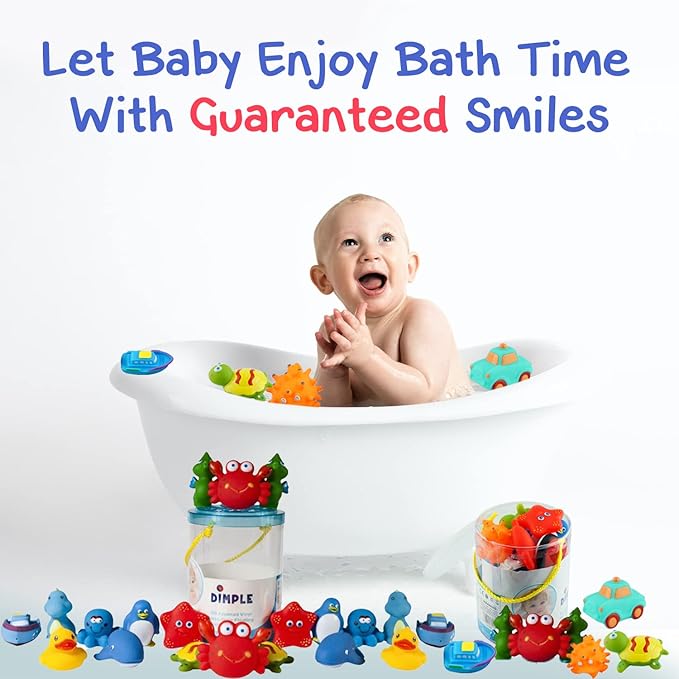 Dimple Set of 40 Floating Bath Toys, Sea Animals Squirter Toys for Boys & Girls, Assorted Sea Animals Friends, Squeeze to Spray! Tons of Fun, Great for Kids & Toddlers