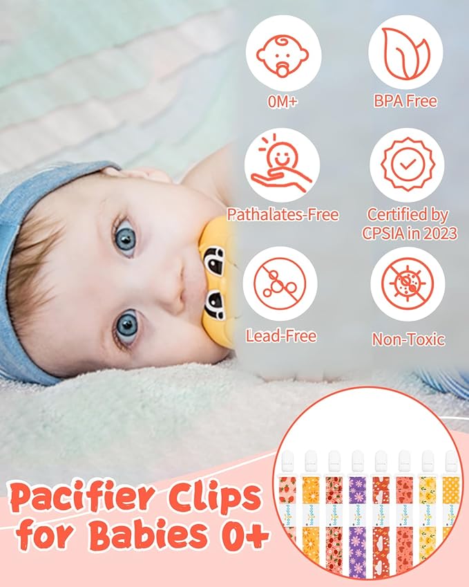 babygoal Pacifier Clips, 8 Pack Binky Paci Holder Clips Fits for Most Baby Pacifiers and Binkies