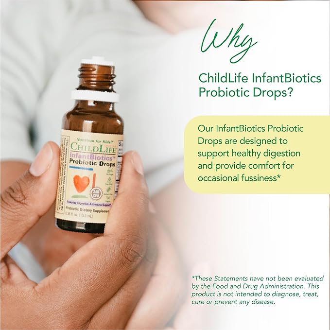 CHILDLIFE ESSENTIALS InfantBiotics - Baby Probiotic Drops, Infant Probiotic, Toddler Probiotic, Baby Constipation Relief, Gas Drops for Newborns, Gastrointestinal Health, Vegan, Non-GMO - 0.36 Fl Oz