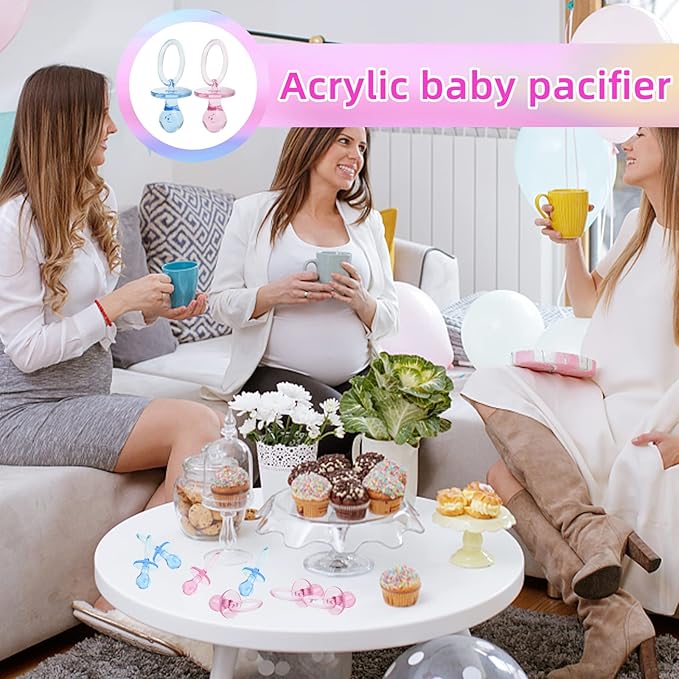50 Pieces 2.75 Inch Baby Pacifier Baby Shower Plastic Pacifier for Baby Shower Pacifier, Baby Shower Gender Show Party Decoration DIY Baby Shower Birthday Party Gift (Pink and Blue)