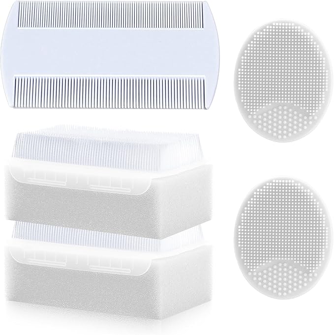Cradle Cap Brush for Babies, 5Pcs Cradle Cap Treatment Set with Soft Bristle Brushes Silicone Scrubber Fine-Tooth Comb for Newborn Bathing Essentials Baby Brush and Comb Set (White)