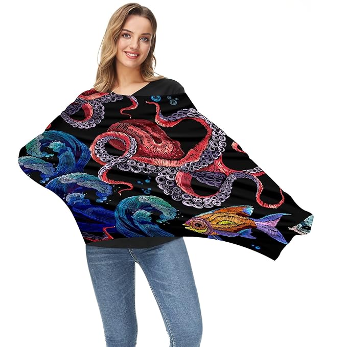 Baby Car Seat Stroller Covers Ocean Octopus Waves Fish Nursing Cover Breastfeeding Scarf Soft Breathable Stretchy Infant Car Canopy Coverage Carseat Cover for Boys and Girls Multi Use