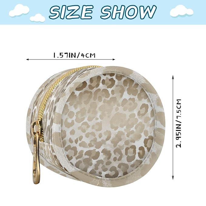 Pacifier Holder with Clip Pacifier Case for Diaper Bag Round Baby Pacifier Pouch Box Bag Portable Brown and Beige Leopard Print