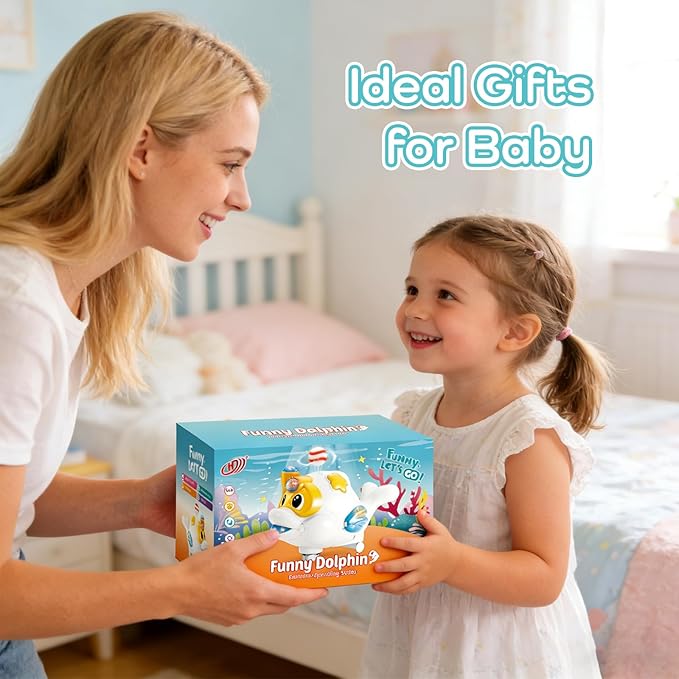 Baby Fish Musical Crawling Toy with Lights, Sounds, Blowing Ball, Infant Sensory Toys, Birthday Gifts for Kids Boy Girl 3 4 5 6 7 8 Years