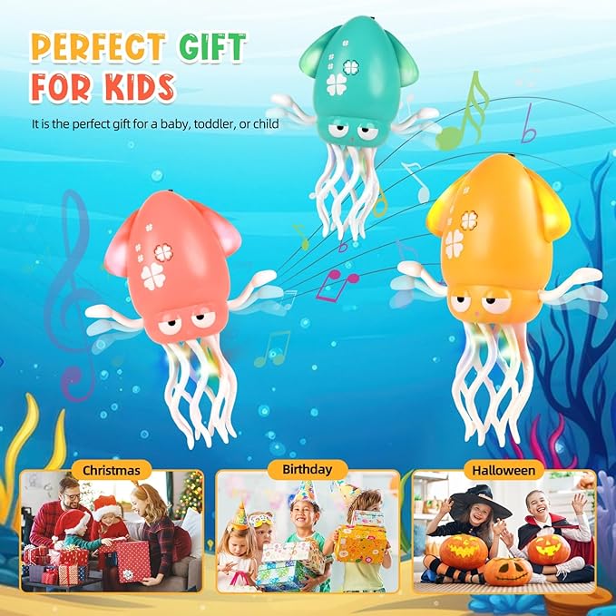Magic Dancing Octopus Toy, Squid Crawling Toy with LED Light & Music, USB Rechargeable Interactive Baby Toys, Tummy Time Toys for Toddler Boys Girls Birthday (Pink)