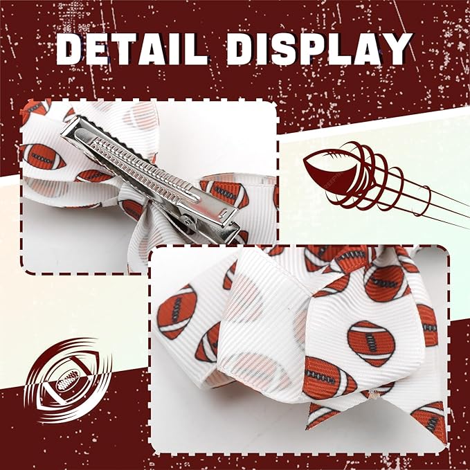 YanJie 2PCS 4'' Football Hair Clips Girls Party Printed Ribbon Hair Accessories Kids Sports Theme Party Game Costume Baby Girl Football Outfit