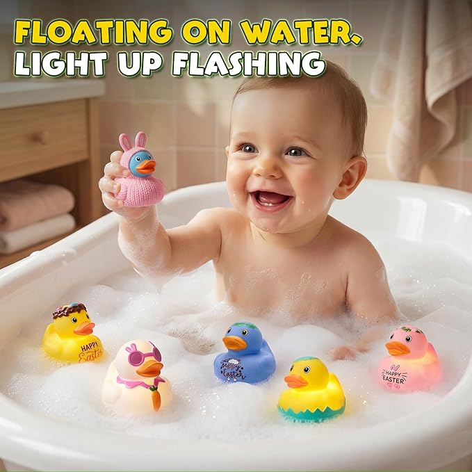 Easter Duck Bath Toys for Kids,Bunny Ducks Light Up Bath Toys for Toddlers, Easter Bathrub Toys Presents for Boys Girls Party Favors Decor