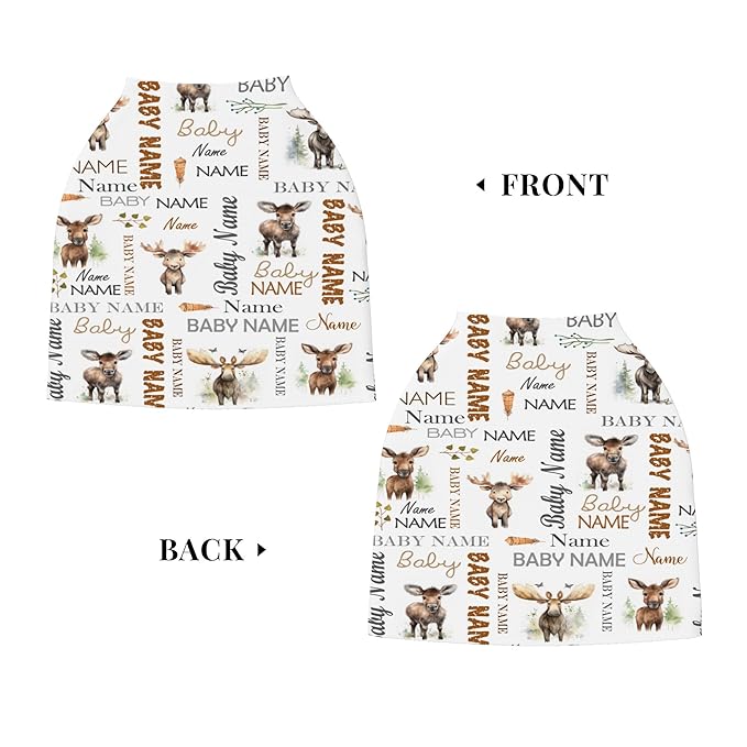 Personalized Car Seat Covers for Babies with Name – Multi-use Breastfeeding Cover Custom Moose Carseat Canopy Cover, Infant Stroller Covers for Boys and Girls