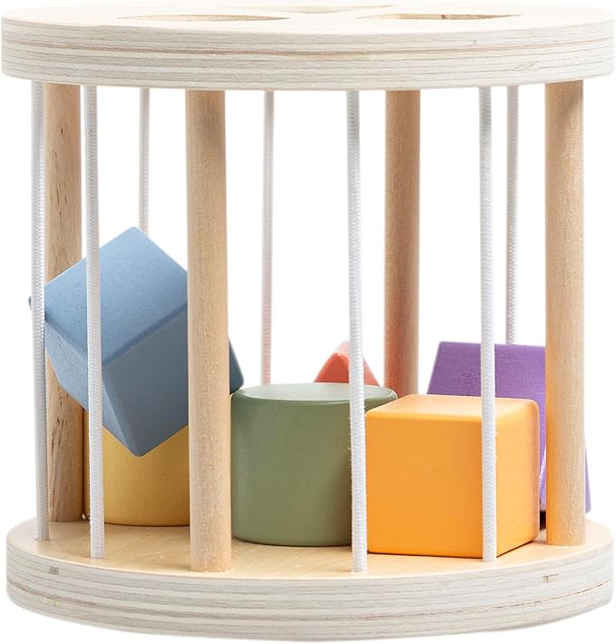 Pearhead Wooden Match and Roll Shape Sorter - Montessori Early Learning Toy, Rolling Toddler Toy, Educational Wooden Color Sorting Cylinder for Fine Motor and Early STEM Skills, Ages 12m+