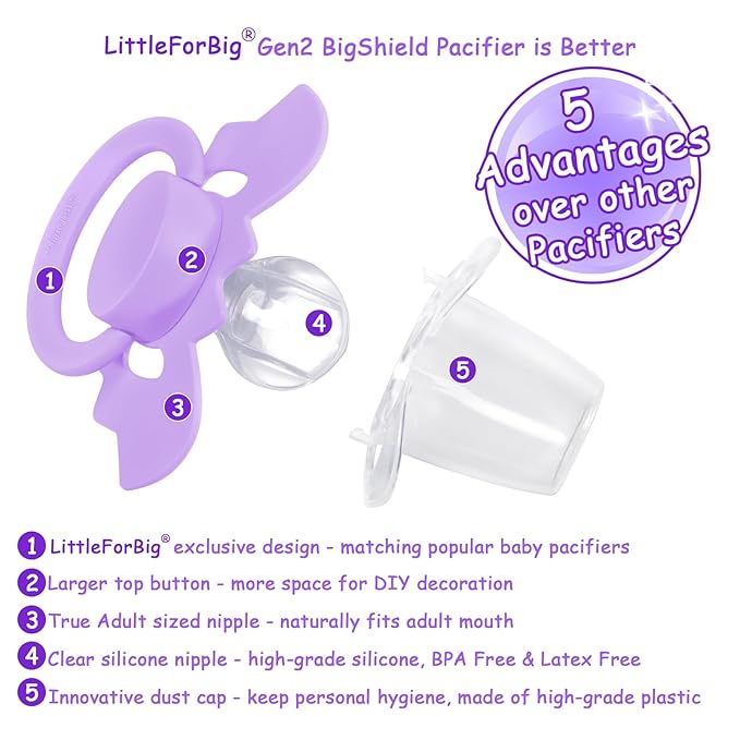 LittleForBig Bigshield Generation-II Adult Sized Pacifier - Baby Bat Pacifier Purple