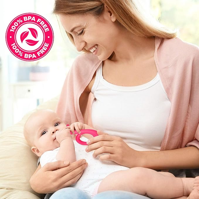 Baby Teething Toys, Silicone Baby Teether Chew Toys Freezer Safe BPA Free, Soothe Babies Gums - Dark & Light Pink