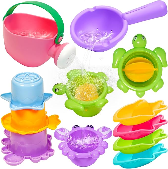 10PCS Baby Bath Toys for Kids Ages 1-3 Mold Free Water Toys for Toddlers 12+ Months Fun Bathtub Pool Beach Toys Safe Early Learning Water Table Toy for 2-6 Years Old Christmas Birthday Boys Girls Gift