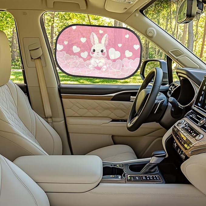 Bulopur Cute Bunny Car Shades Back Windows Baby 2 Pack Easy to Install Car Sun Shade Side Window UV Protection Breathable for Most Vehicle, SUV, Truck