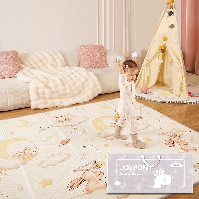 Joypony Baby Play Mat 71x59 Inches, Foldable Play Mats for Babies and Toddlers, Waterproof & Anti-Slip Portable Baby Floor Mat for Tummy Time, Baby Mat for Floor with Travel Bag for Indoor Outdoor