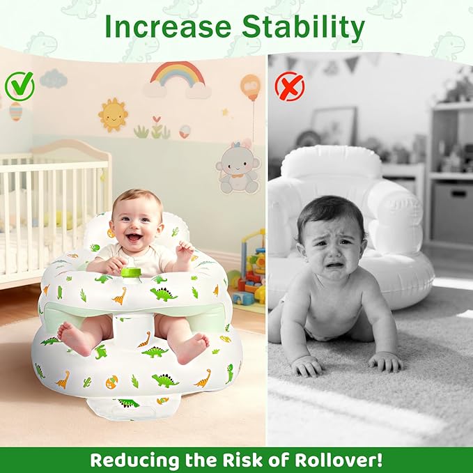 Inflatable Baby Seat for 3-36 Months, Baby Seats for Infants for Sitting Up with Back Support Built in Air Pump, Surround Sit Me Up Floor Seat for Baby Chair for Learning Sit, Feeding (Dinosaur)