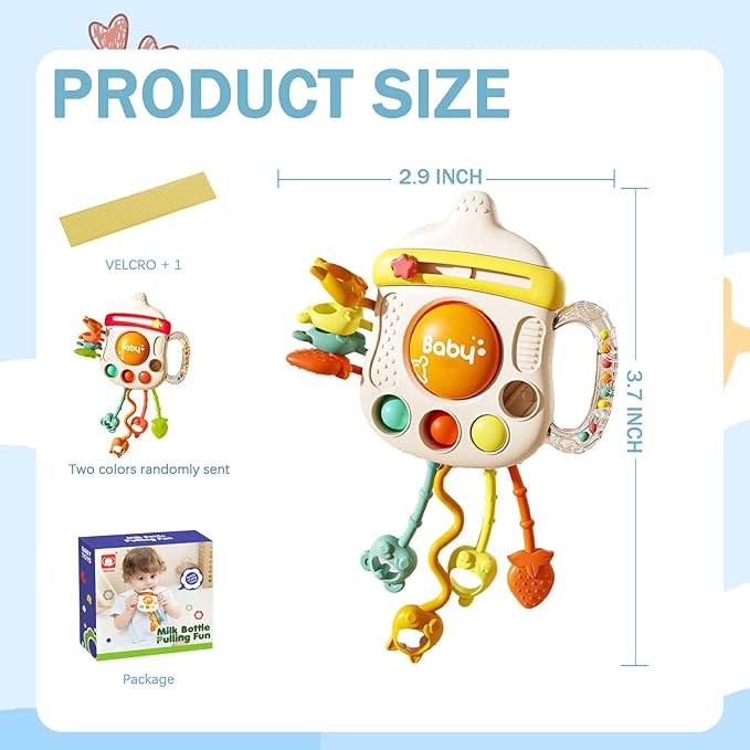 Montessori Baby Sensory Toys for 6-12 Months, Silicone Pull String Teething Toy, Infant Fidget Travel Toys, Airplane Travel Essentials, Newborn Baby Christmas & Birthday Gift for Babies