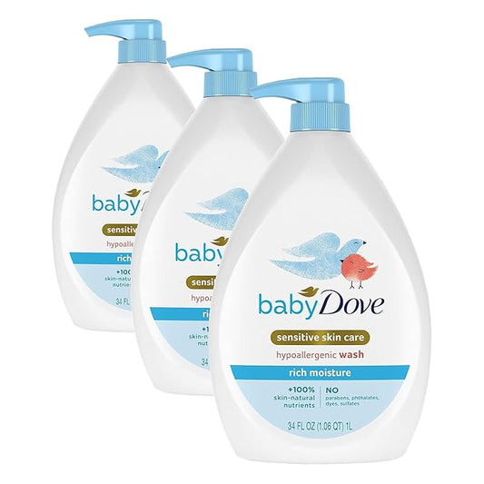 Baby Dove Sensitive Skin Hydrating Body Wash | Tear-Free & Hypoallergenic | Pediatrician Tested | 34oz (Pack of 3)