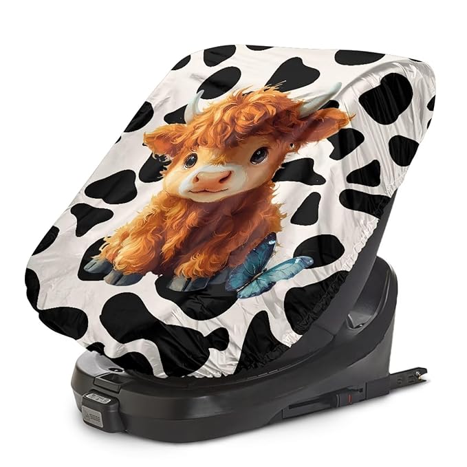Car Seat Sun Shade Cover Cute Highland Cow Car Seat Protector for Child Car Seat, Universal Fit, Keeps Baby's Carseat at Cooler Temperature, Blocks Out Heat & Sun UV Covers