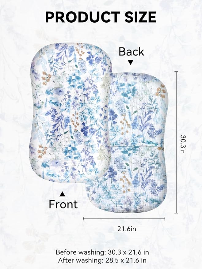 TILLYOU Muslin Baby Lounger Cover, 100% Cotton Newborn Lounger Cover, 2 Pack Baby Nest Slipcover for Boys Girls, Cover Only, Blue Flower