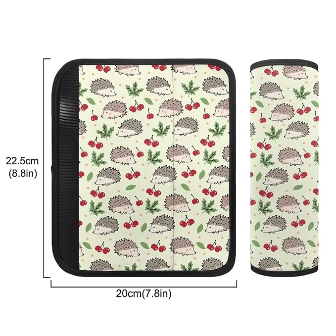Biyejit Hedgehog Cherry Print Car Seat Strap Covers for Baby Kids, Anti-Slip Seat Belt Covers Strap Pads Cushion for Boy Girl, Protect Neck and Shoulder for Stroller, 2 Pack