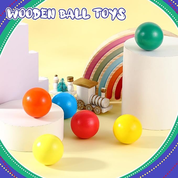 Bucherry 12 Pcs Montessori Wooden Balls 1.8 Inch Wooden Replacement Ball Educational Counting Toys Preschool Learning Material and Stacker Matching(Mixed Color)
