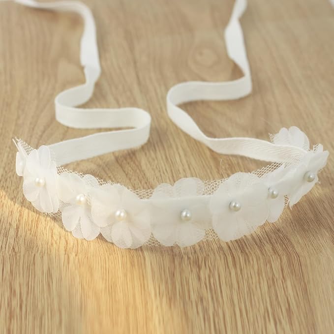 Nihao Baby Baptism Headband for Baby Girl Christening Newborn girl White Headbands with Bows 2 PCS