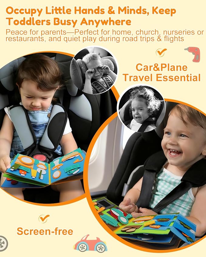 Busy Book for Toddlers 1-3, Montessori Toys for 1 Year Old, Quiet Book, Baby Activity Books, Sensory Felt Busy Board for Toddlers 3-5, Kids Travel Toys, Educational Learning Gifts for Boys & Girls