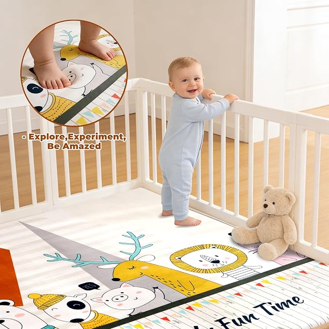 RONGFA Baby Play Mat 50x50x1.3 Inch, Memory Foam Crawling Mat, Non-Slip Water-Repellent Playpen Mat, Soft Cushioned Floor Mat for Infants Toddlers (Animal)