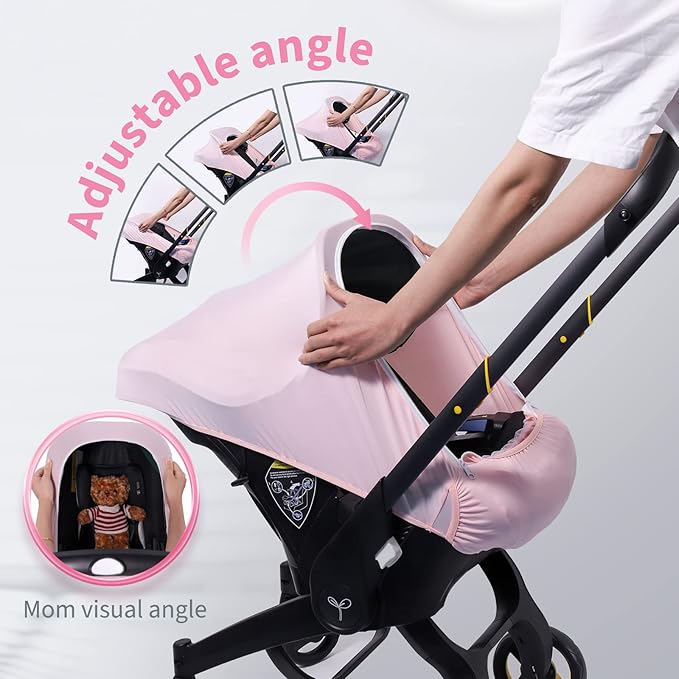 Baby Car Seat Cover, Original Carseat Covers with Adjustable Breathable Mesh Window & Pocket, Stretchy Infant Car Seat Canopy for Girls Boys, Kick-Proof Stroller Cover for Summer