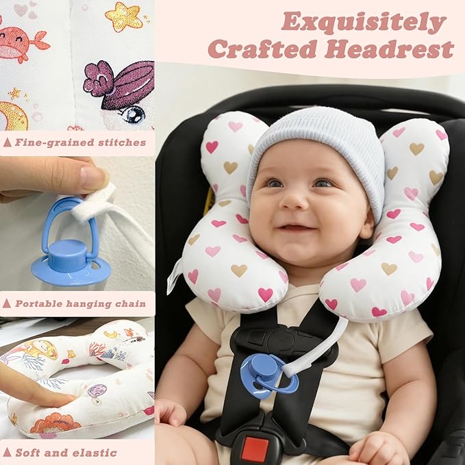 Baby Travel Pillow for Car Seat and Stroller, Soft Reversible Comfort Pillow, U-Shape Seat Accessory for Toddler, Mermaid Design