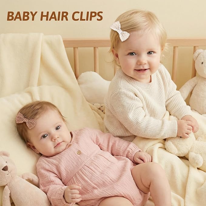 20 Pcs Baby Hair Clips Bows for Baby Girls Handmade Hair Accessories Fully Lined Clips Non Slip Barrettes for Fine Cute Tiny Bows Barrettes for Infants Toddlers, and Little Girls