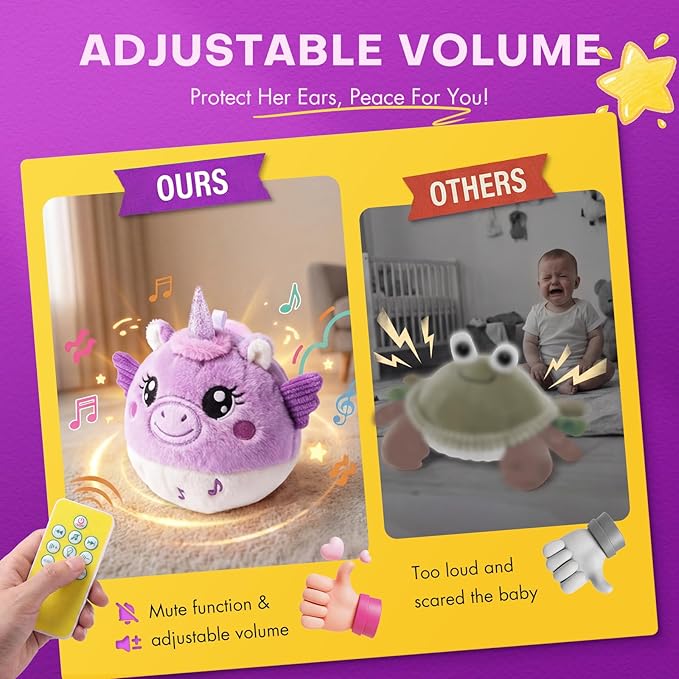 Unicorn Tummy Time Toys for Baby Girl 6-12 Months, Interactive Baby Musical Toys with Remote Control, Volume Adjustable & Mute, 20 Songs, Record & Repeat, Musical Baby Crawling Toys for Infants
