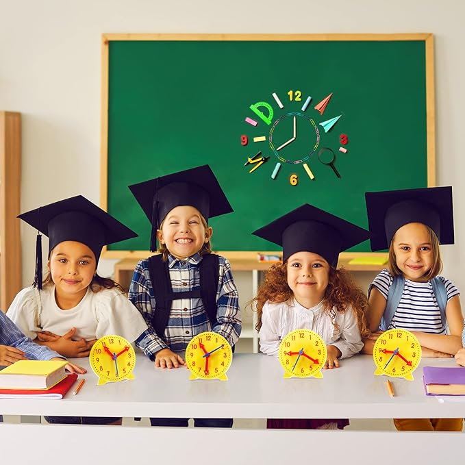 Henoyso 6 Pcs Teaching Clock Kit for Kids to Tell Time Mini Teaching Clock Bulk for Student Early Basic Math Skills Development Teacher and Classroom Supplies