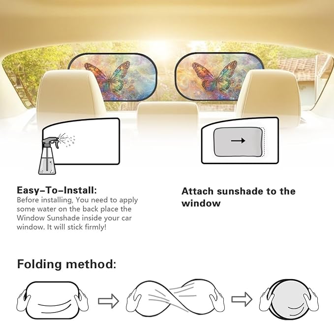Bulopur Butterfly Window Shades 2 Pack Car Window Shades Mesh Car Window Covers Sun Protection and Sun Shade Blocker for Most Vehicle, SUV, Truck, Car