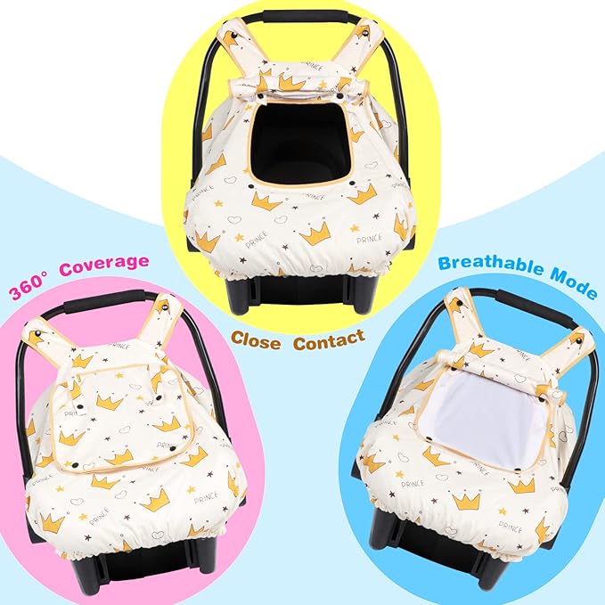 SMTTW Baby Car Seat Cover - Universal Fit, Snug, Breathable, Canopy for Boys/Girls, Ideal for All Seasons (Crown)