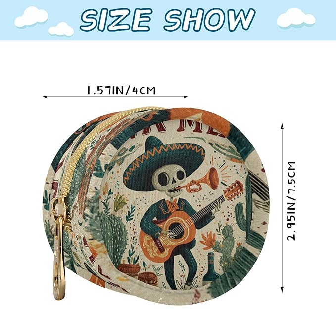 Pacifier Holder with Clip Pacifier Case for Diaper Bag Round Baby Pacifier Pouch Box Bag Portable Mexico Skull Guitar Cactus Beige