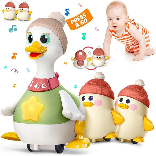 Musical Lullaby Crawling Duck Toy - Interactive Baby Toys with Waddling & Calming Lights for Tummy Time, Bedtime & Crawling Training | BPA-Free Infant Gift for 6-12 Months