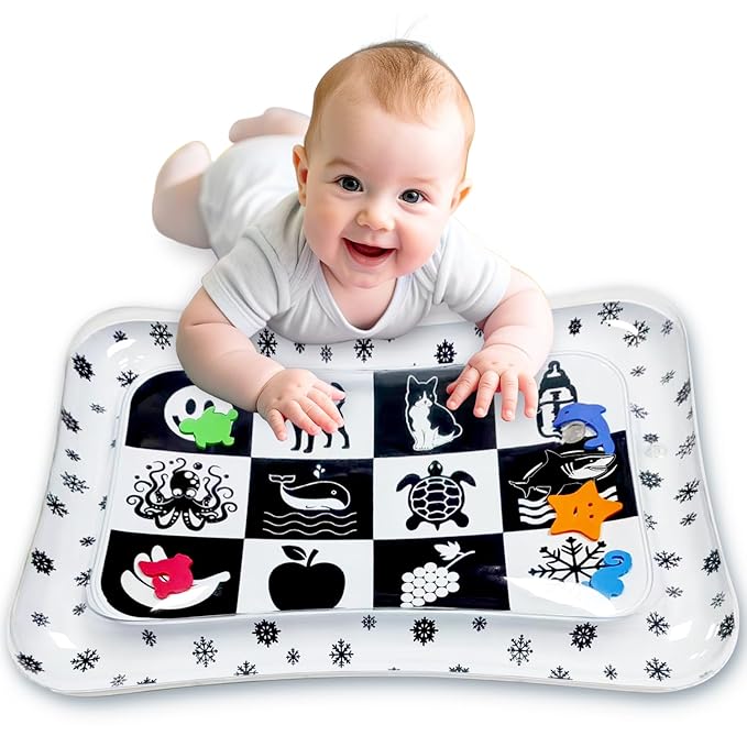 Black and White High Contrast Tummy Time Water Mat for Babies – Sensory Newborn Toys for Brain & Visual Development – Montessori Infant Play Mat for Core Strength & Motor Skills (1-9 Months)