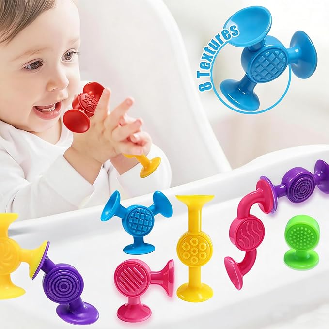 Toddlers Suction Cup Bath Toys, Sensory Suction Building Block Toy, 30Pcs Large Baby Starter Montessori Stocking Stuffers for Kids Girls Boys Colorful Popdarts Birthday Travel Car Game