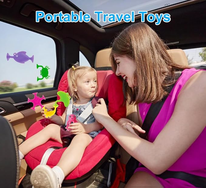 Suction Bath Toys for Kids, 9 PCS Silicone Ocean Animal Suction Cup Toys, Mold Free No Hole Bathtub Toy, Sensory Window Building Toy Gifts for Toddler Children Kids Over 3 Years