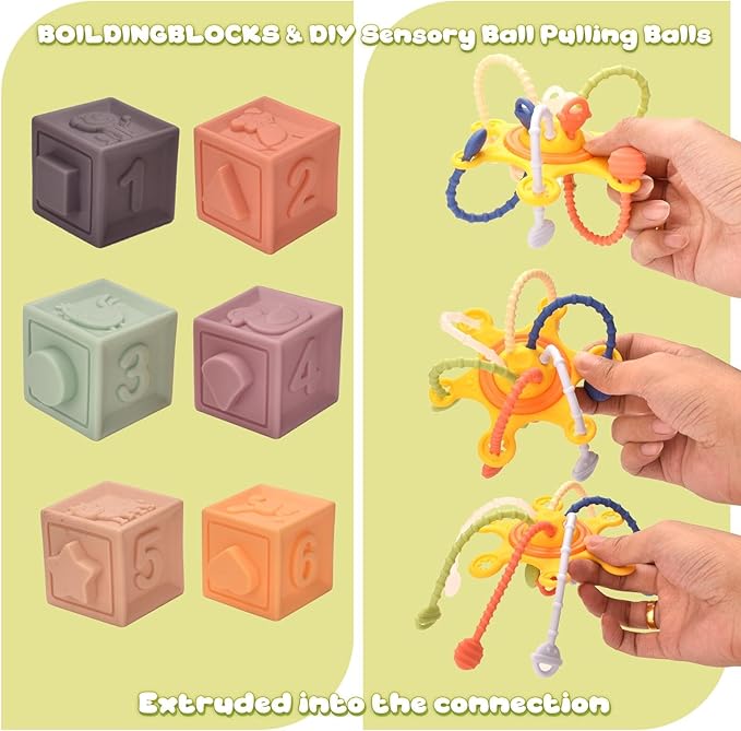 Baby Toys 6 to 12 Months 7 in 1 Montessori Teething Toys Sorting Sensory Educational Learning Gift for Toddlers Aged 1-3