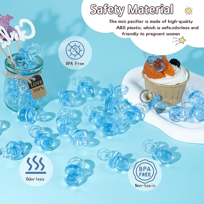 36 Acrylic Pacifiers for Baby Shower Game Boy, 1.75 Inch Cute Baby Shower Pacifiers, Blue Pacifiers for Baby Shower Decoration DIY, Gender Reveal Party Table Scatter, Baby Shower Favors (Blue)