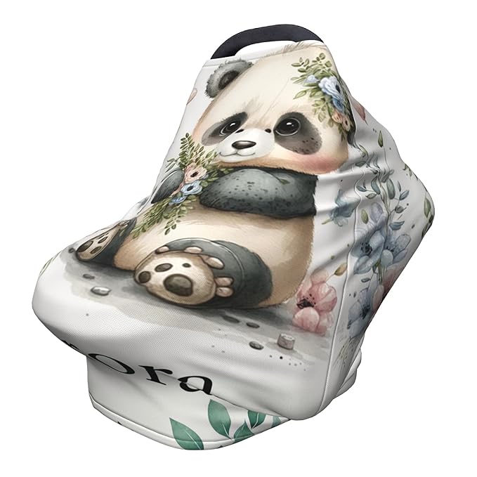 Personalized Panda Baby Car Seat Cover with Name,Multi-Use Canopy for Nursing, Strollers,Shopping Carts,Customized Breastfeeding Cover, Full Privacy,Infant Stroller Cover