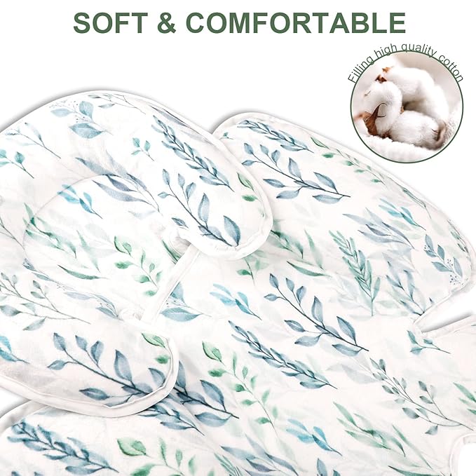 DILIMI Infant Car Seat Insert, 2-in-1 Carseat Head Support for Newborn, Soft Baby Head Support for Car Seat, Stroller, Bouncers, Green Leaf