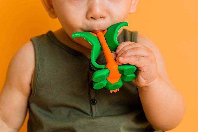 Baby Banana® Dragon Training Teether Toothbrush for Babies and Toddlers, Flexable Silicone with Soft Bristles for Soothing Gums and Cleaning Teeth, Family-Owned Business, Made in USA