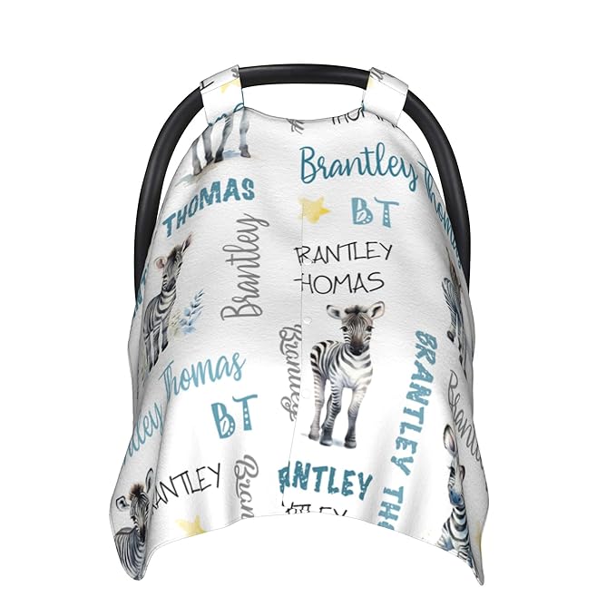 Personalized Baby Car Seat Cover Winter Custom Minky Carseat Cover Boy Girls with Name Zebra Carseat Canopy Customized Car Seat Canopy Infant Carrier Covers Nursing Cover Toddler Blanket